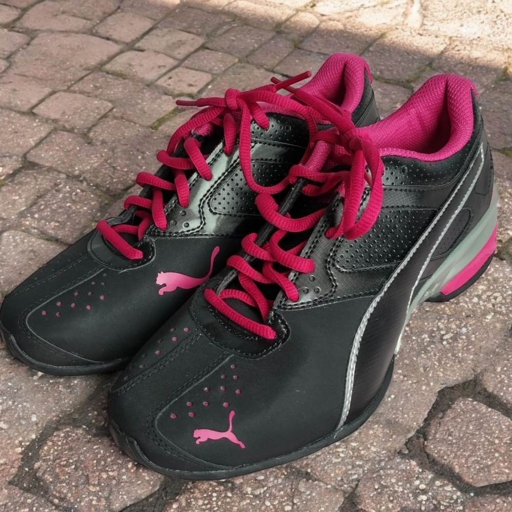 Puma Tazon 6 Women's Sz 8 Athletic Running Shoes Black Leather /Pink #18987702